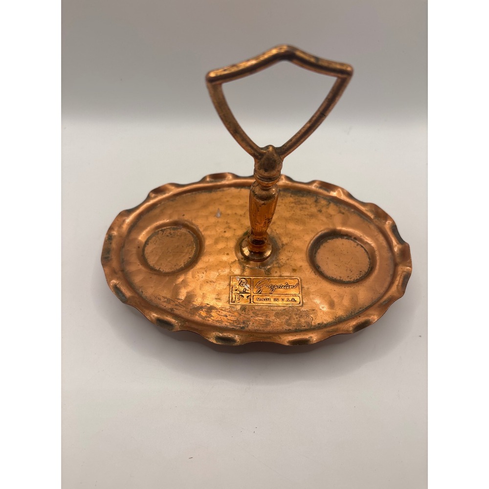 Gregorian Copper Hand Hammered Tray with Handle Made in USA Vintage Scalloped